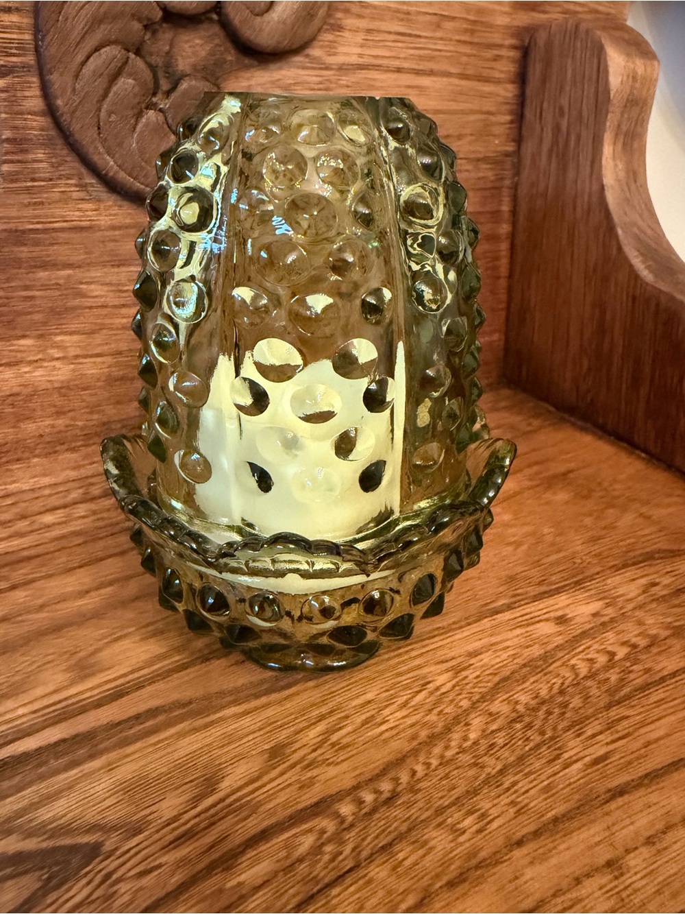 Vintage Fenton Colonial/Avocado Green Hobnail Fairy Lamp